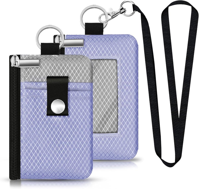 CCUMI Minimalist RFID Blocking Small Wallet with ID Window,WaterResistant Zip Id Case Wallet with Lanyard Keychain for Cards,Cash,Travel,Women,Men (Lavender Purple/Light gray) - Image 1
